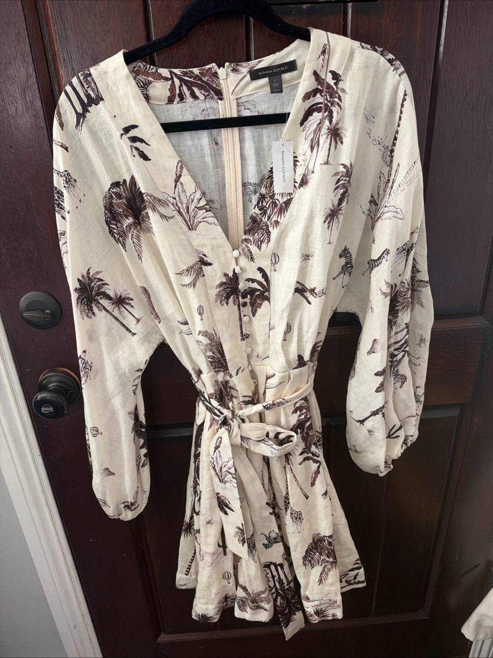 Banana Republic wayfinder linen in ecru landscape safari mini dress